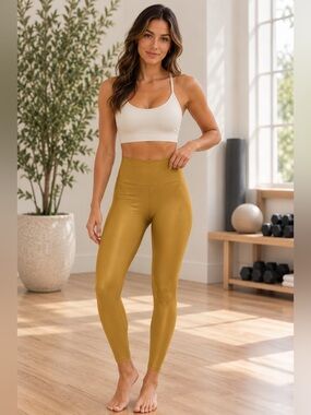 Carbon38 Takara Shine High Rise‎ Full Length Leggings Womens Medium Mustard Gold